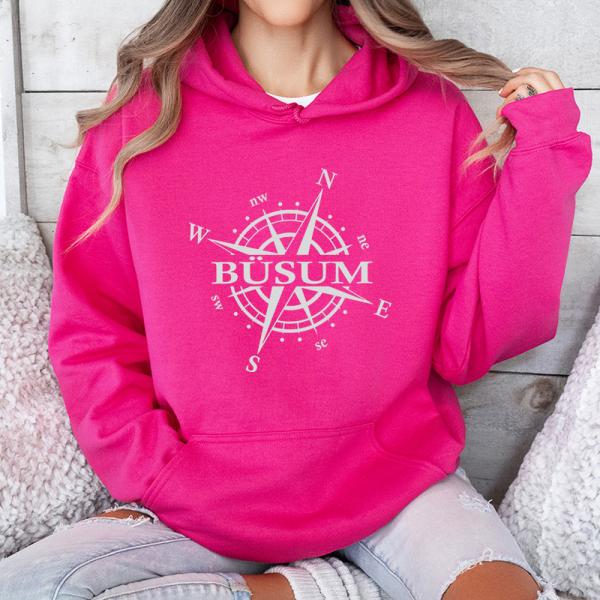 Damen Kapuzenpullover Büsum Kompass Pink/Weiss
