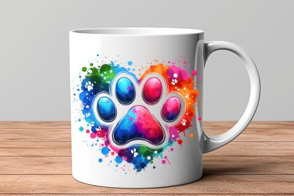 Motivtasse Pfote mit Herz bunt